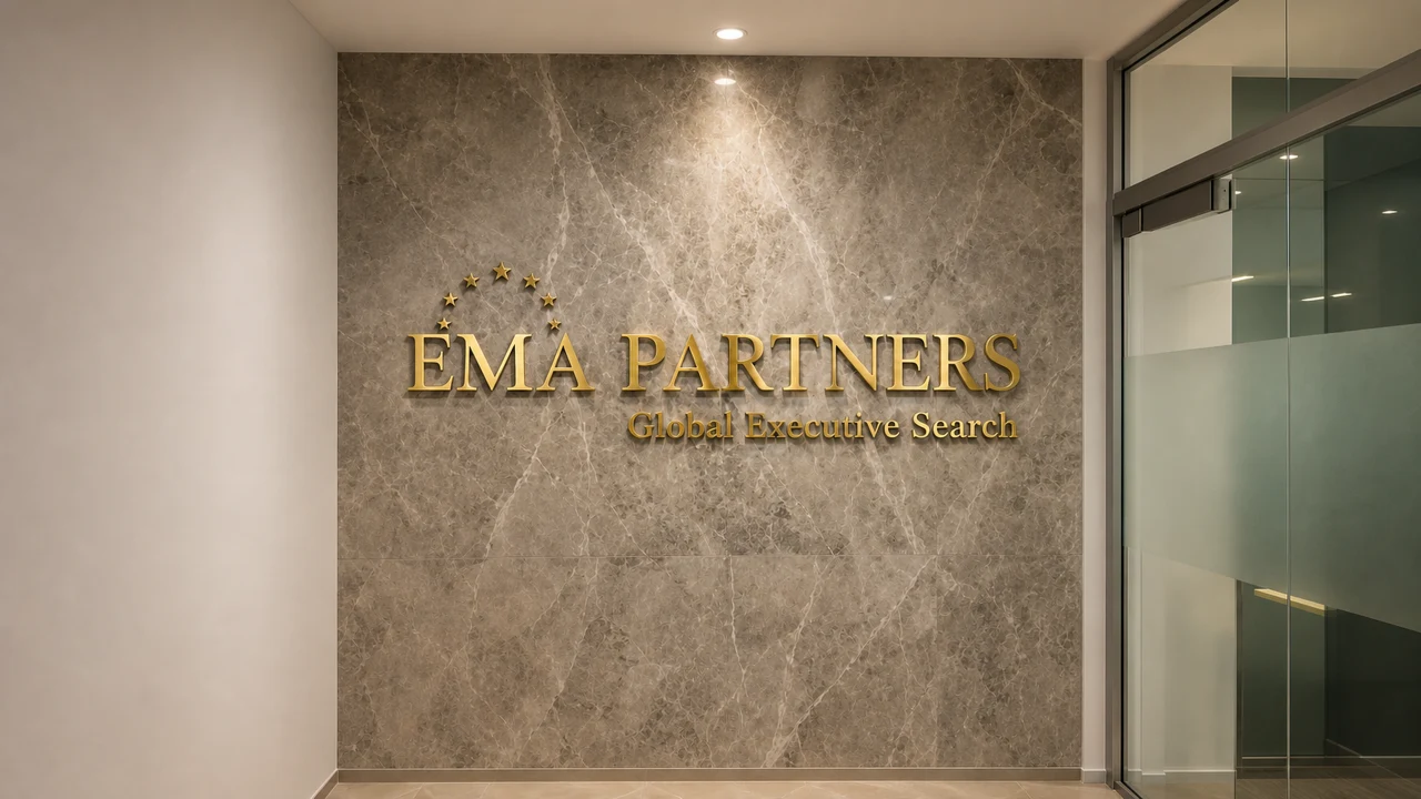 EMA Partners signage, installed view