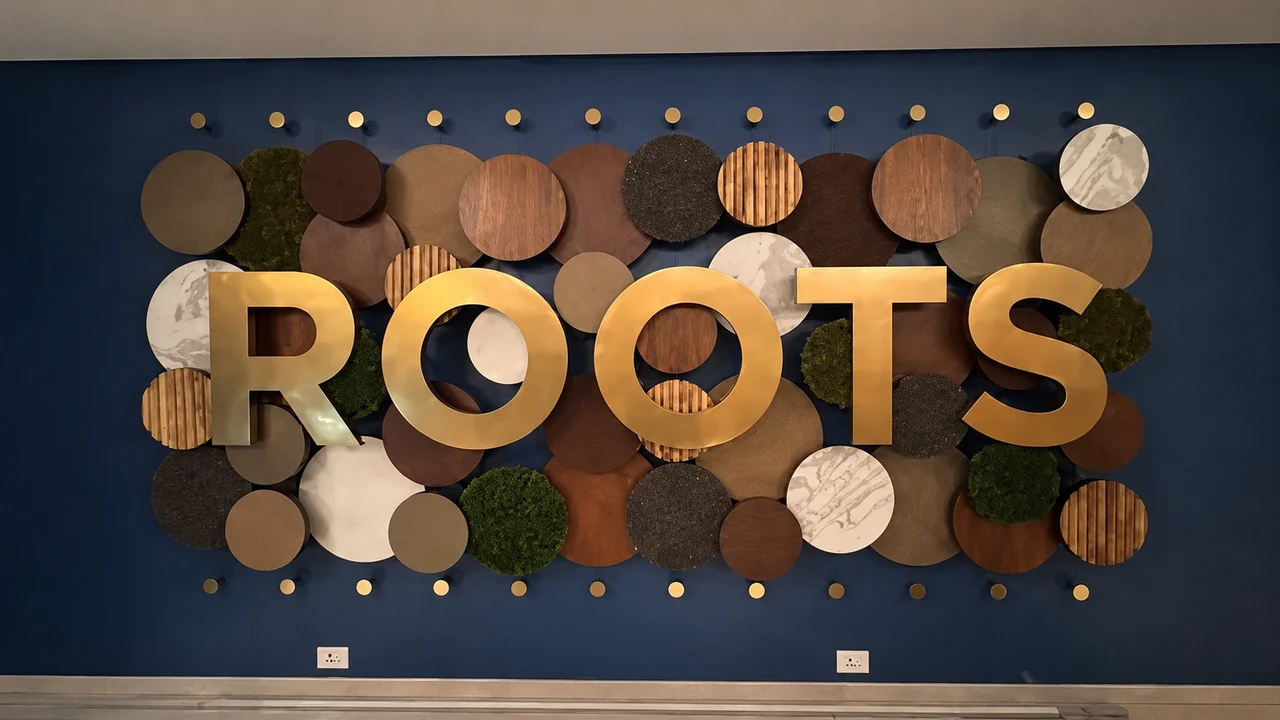 ROOTS interior feature wall signage